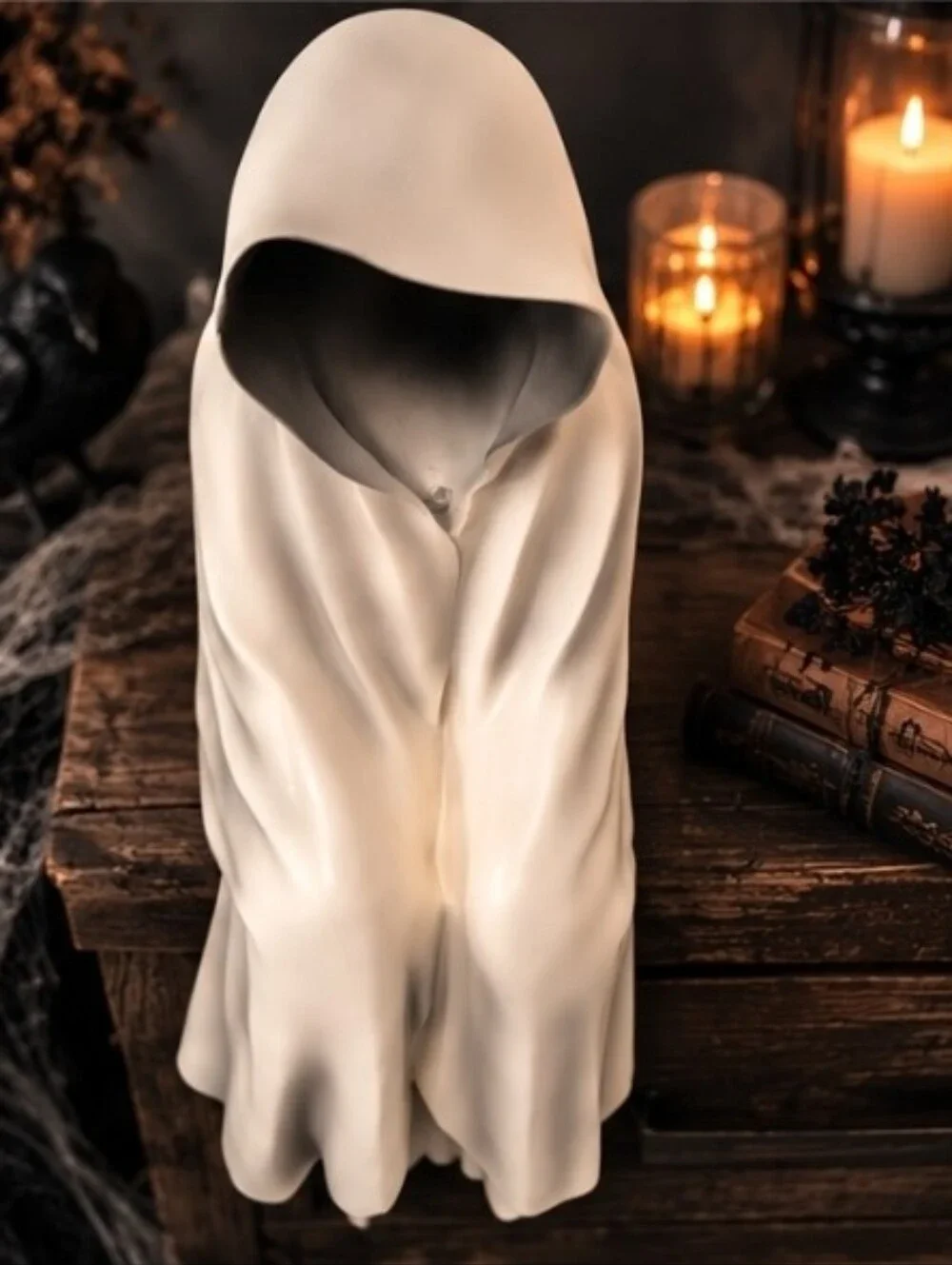 Hallows Eve White Grim Reaper Ghost Sitting Halloween Decor Light Up Viral New
